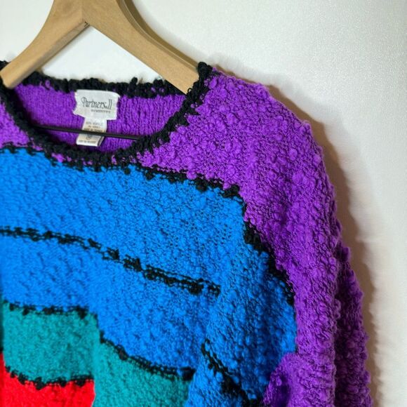Vintage Rainbow Chunky Sweater Shirt Short Sleeve Partners by Mervyns size 24w - Picture 2 of 12